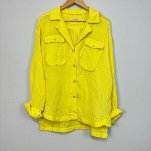 Free People Yellow Button Front Shirt Size XS Women